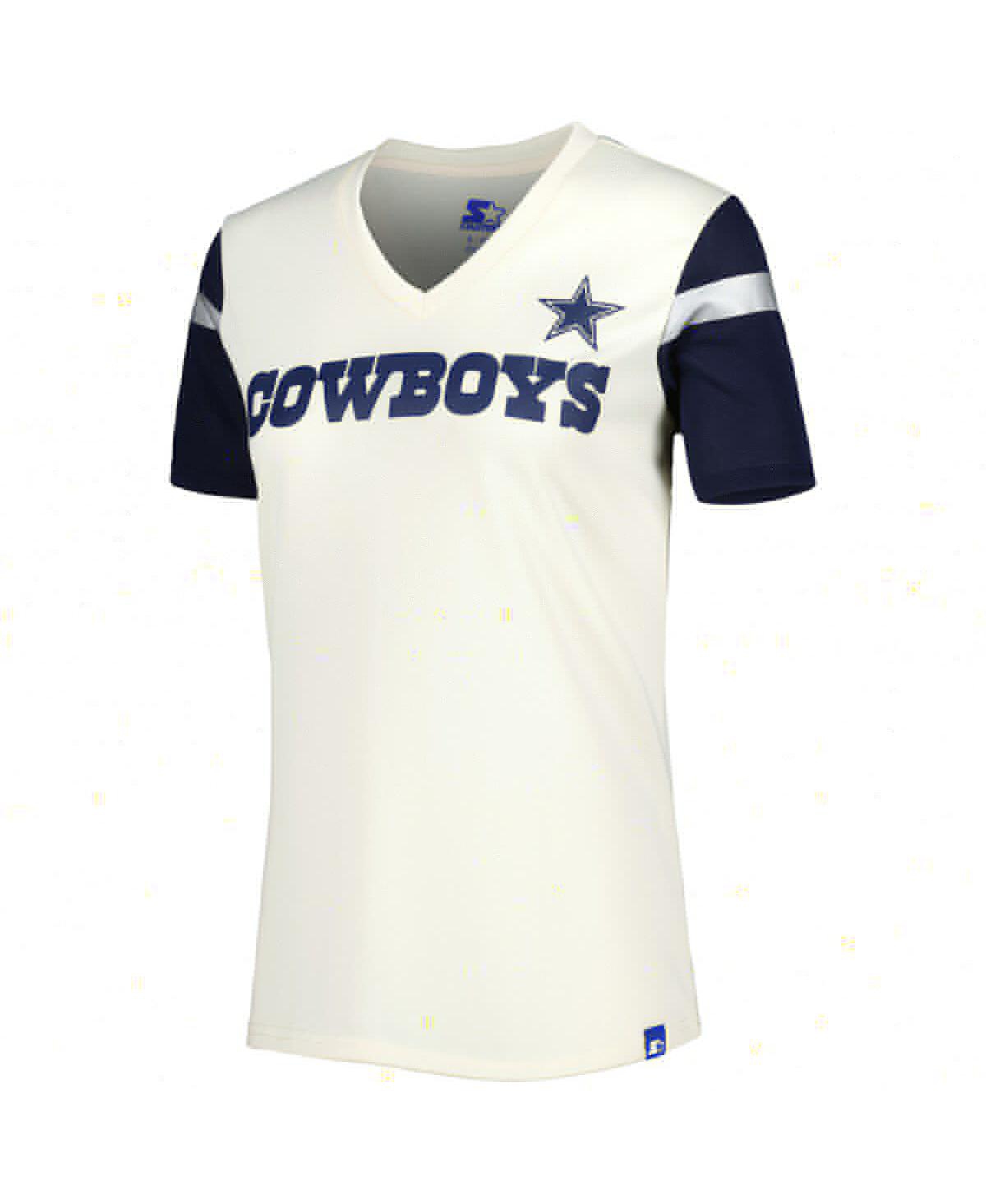 Shop Starter Women's  Cream Dallas Cowboys Kick Start V-neck T-shirt