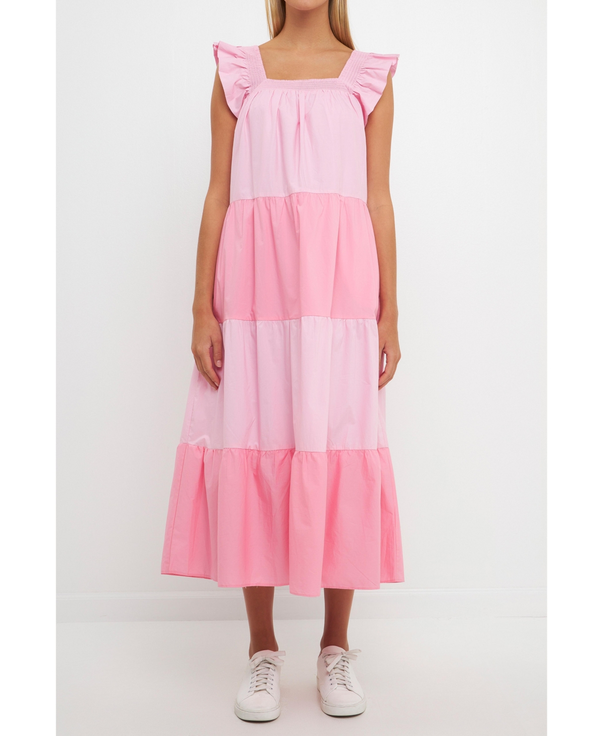 English Factory Flutter Sleeve Colorblock Cotton Midi Dress In
