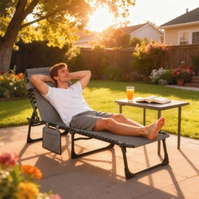Sun Lounger, Folding Chaise Recliner 5-Position Adjustable,