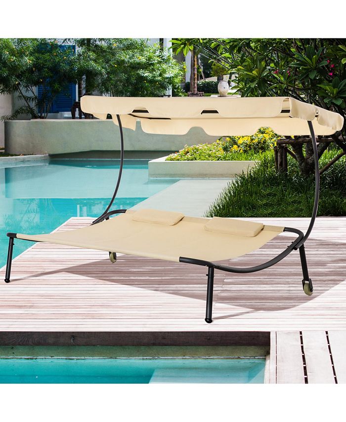 Outsunny Patio Double Chaise Lounge Chair, Outdoor Wheeled Hammock