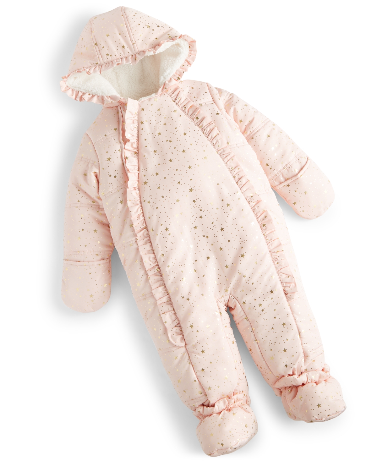 First Impressions Baby Girls Ruffled Snowsuit, Created For Macy's In Creamy Berry