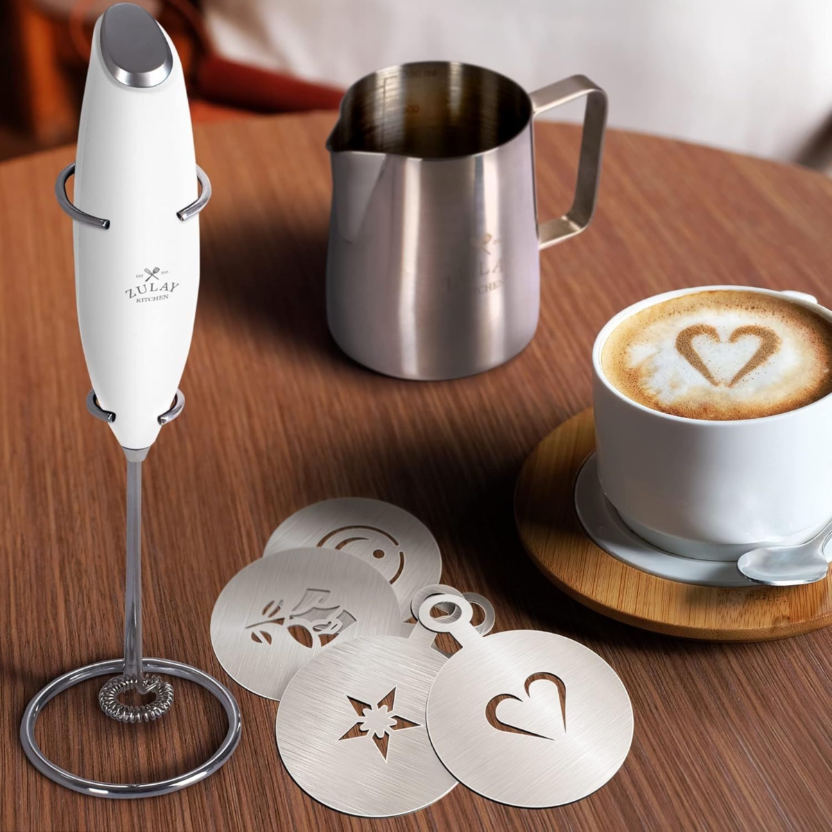 Zulay Kitchen Milk Frother Complete Set Coffee Gift, Handheld Foam Maker for Lattes