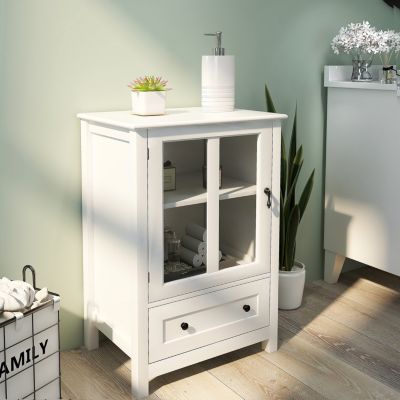  Buffet Storage Cabinet With Single Glass Doors And Unique Bell Handle
