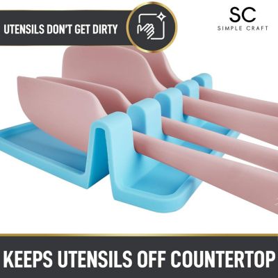 Silicone Utensil Rest with Drip Pad for Multiple Utensils