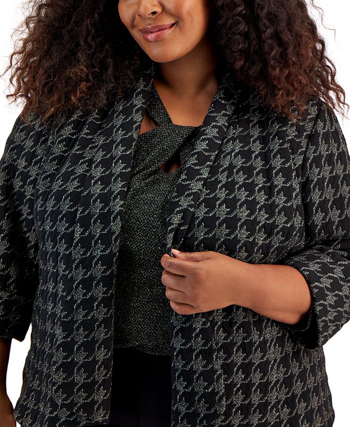 Kasper Plus Size Houndstooth 3/4-Sleeve Blazer - Macy's