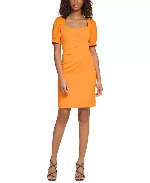 women's sweetheart-neck puff-sleeve crepe dress