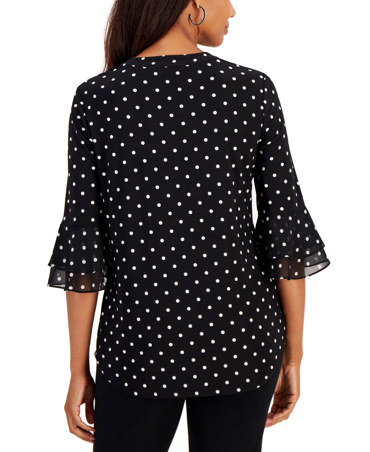 Kasper Petite Dot-Print Flutter-Sleeve V-Neck Blouse -Vanilla Ice