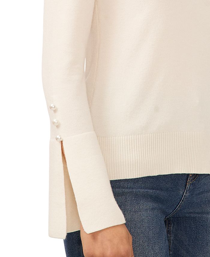CeCe Women's Imitation Pearl Trim Split Sleeve Mock Neck Sweater Macy's