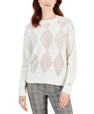 Tommy Hilfiger - Women's Open-Stitch Argyle Crewneck Sweater