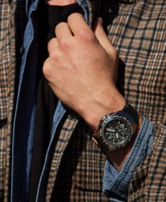 Eco-Drive Men's Chronograph Promaster Skyhawk Black Leather Strap Watch 46mm