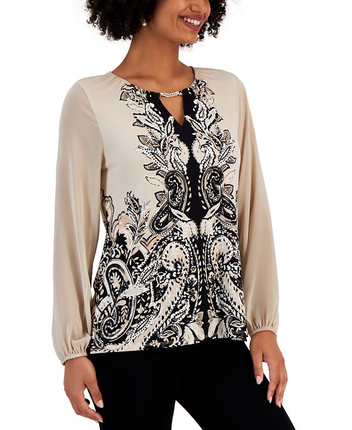 ordlyd Ny ankomst Brandmand JM Collection Women's Printed Embellished Chiffon-Sleeve Top, Created for  Macy's - Macy's
