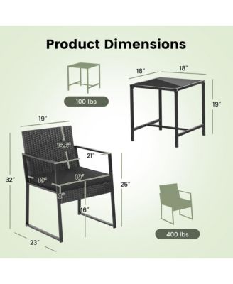 3pcs Patio Furniture Set Heavy Duty Cushioned Wicker Rattan Chairs Table Outdoor