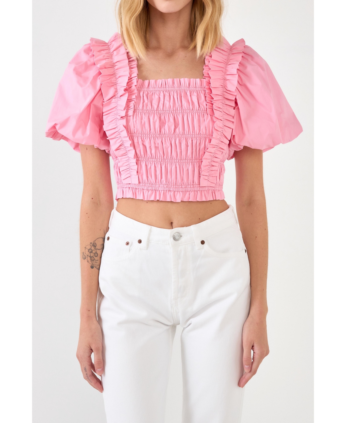 Endless Rose Smocked Puff Sleeve Top In Pink