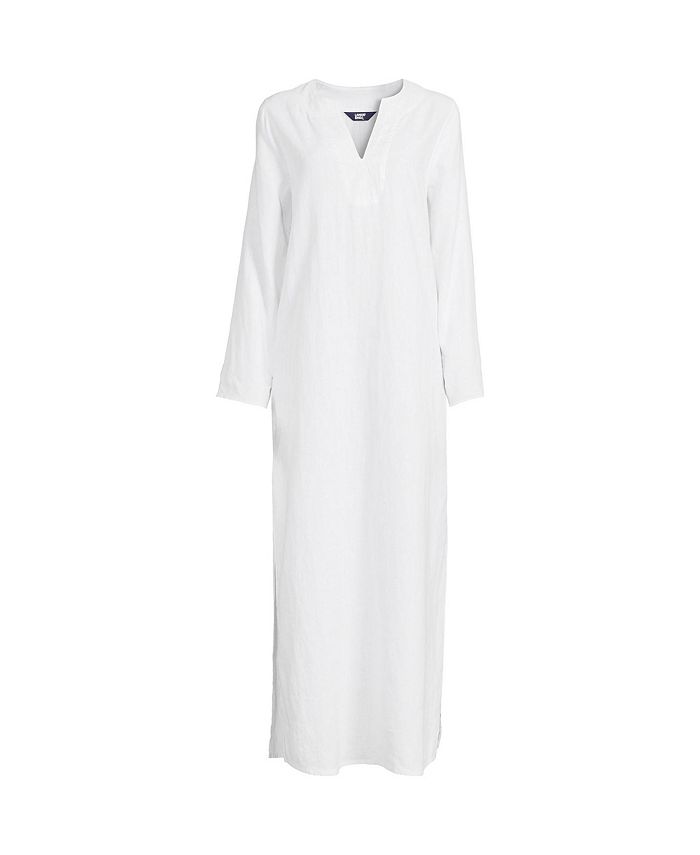Lands' End Women's Embroidered Linen Long Sleeve Swim Coverup Maxi