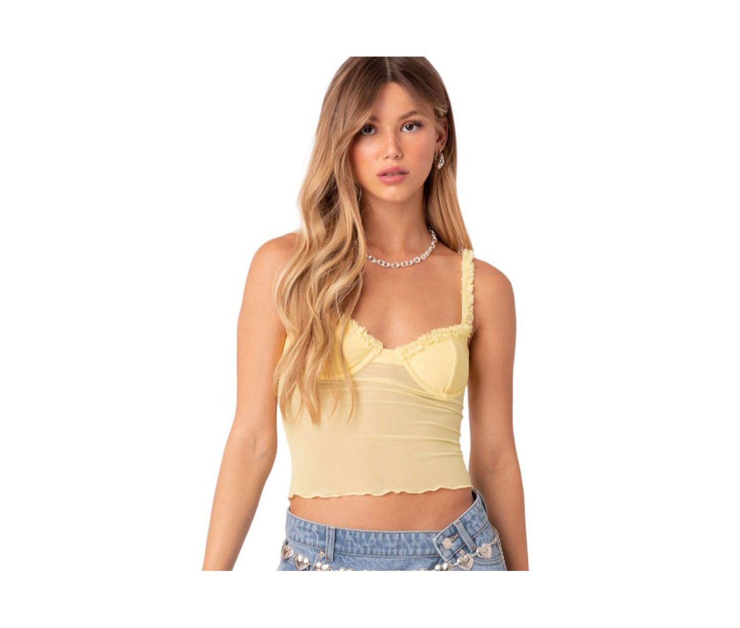 Женский топ Edikted Mercy Sheer Mesh Bra Top, цвет: Жёлтый — фото 1
