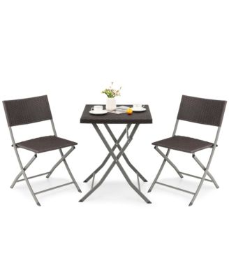 3PCS Patio Folding Rattan Bistro Set Chairs Backrest Table Garden Deck