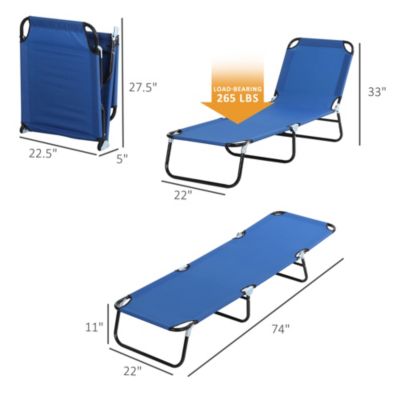 Portable Outdoor Sun Lounger, Lightweight Folding Chaise Lounge Chair w/ 5-Position Adjustable Backrest for Beach, Poolside and Patio, Blue