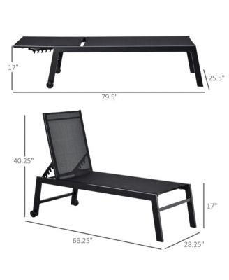 Patio Garden Sun Chaise Lounge Chair with 5-Position Backrest, 2 Back Wheels, & Industrial Design, Black