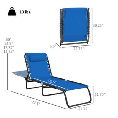 Outdoor Folding Chaise Lounge Chair, Portable Lightweight Reclining Garden Sun Lounger with 4-Position Adjustable Backrest for Patio, Deck, and Poolside, Dark Blue