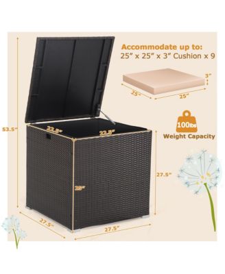 72 Gallon Patio Rattan Wicker Storage Deck Box Container with Liner Garden