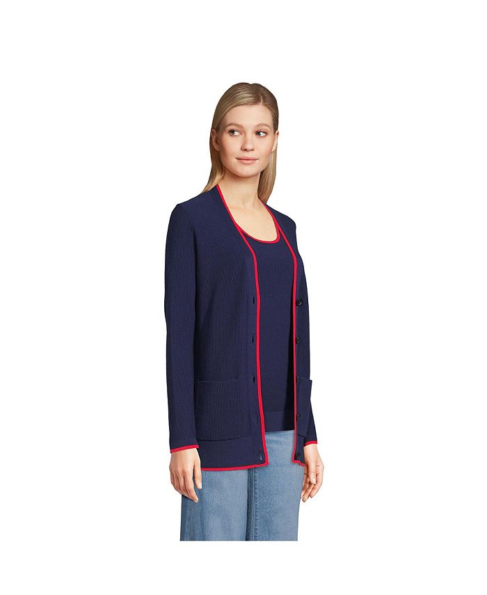 Lands' End Women's Fine Gauge Cotton Cardigan and Tank Sweater Set Macy's