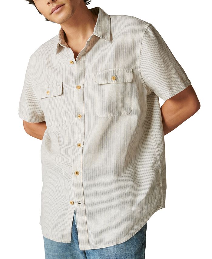 Lucky Brand Men's Linen Short Sleeve Multi Stripe Button Up Shirt - Macy's