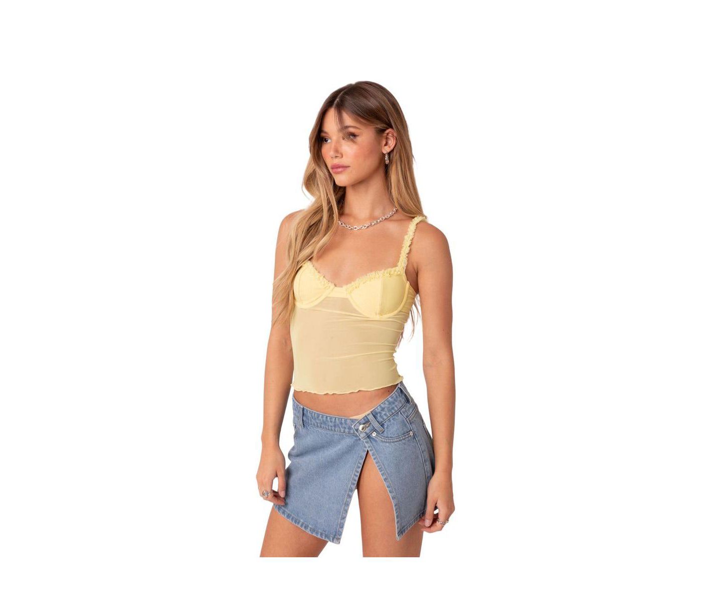 Женский топ Edikted Mercy Sheer Mesh Bra Top, цвет: Жёлтый — фото 4