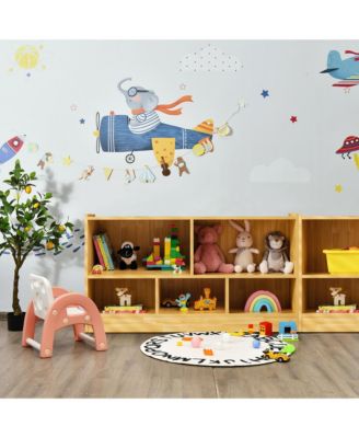 Kids 2-Shelf Bookcase 5-Cube Wood Toy Storage Cabinet Organizer