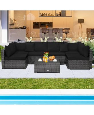 7PCS Patio Rattan Furniture Set Sectional Sofa Cushioned Garden