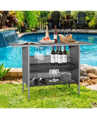 Patio Rattan Wicker Bar Height Counter Table Storage Shelf Rail Garden