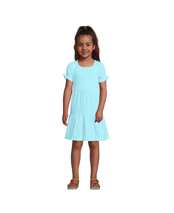 Lands' End Girls Child Plus Ruffled Short Sleeve Tiered Dress Macy's