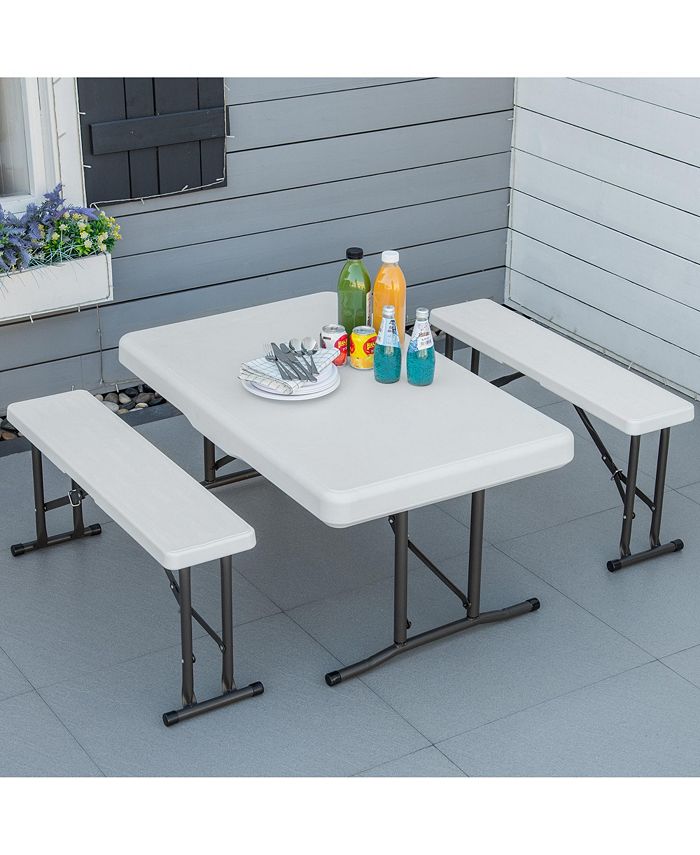 Outsunny 40" Folding Picnic Table Set, 2 Benches, 3Piece Outdoor German Style Biergarten