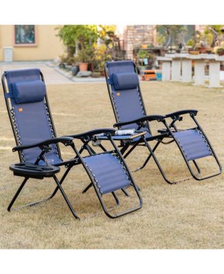 Zero Gravity Chair Set with Folding Table & Cup Holder Trays,