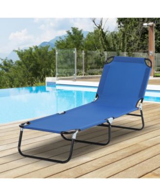 Portable Outdoor Sun Lounger, Lightweight Folding Chaise Lounge Chair w/ 5-Position Adjustable Backrest for Beach, Poolside and Patio, Blue
