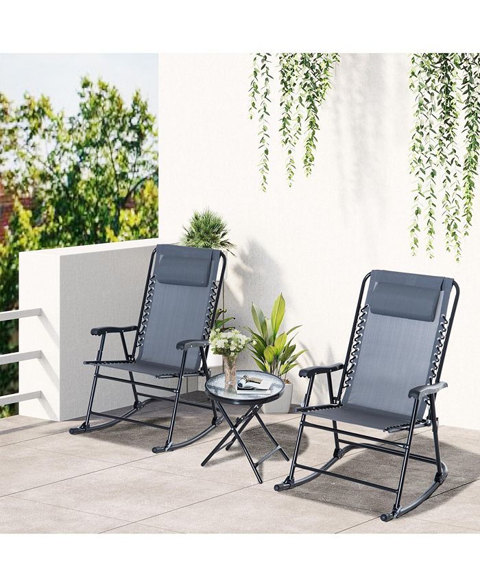 Outsunny 3 Piece Outdoor Rocking Bistro Set, Patio Folding Chair Table