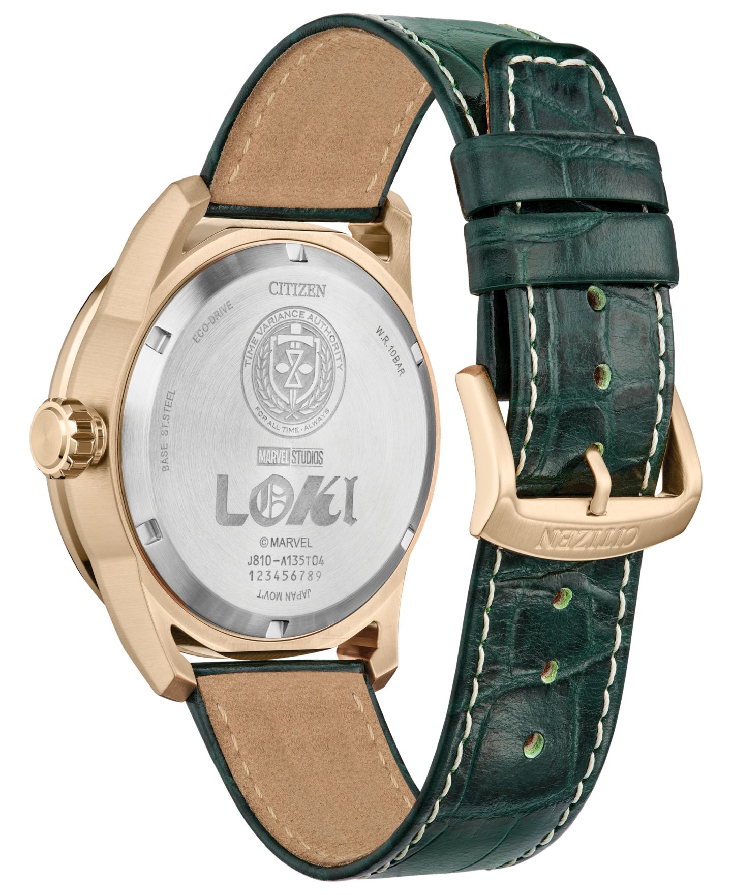 Мужские часы Citizen Eco-Drive Marvel Loki Green Leather Strap Watch 45mm — фото 3