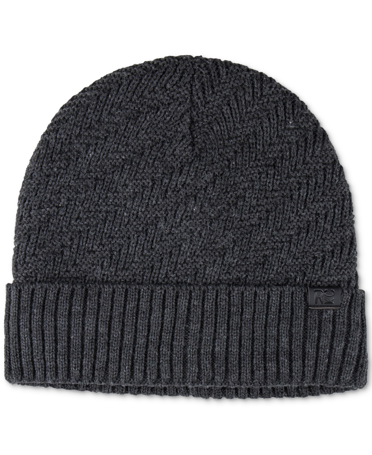 Kenneth Cole Reaction Men's Herringbone Fleece-lined Ribbed-knit Beanie In Charcoal