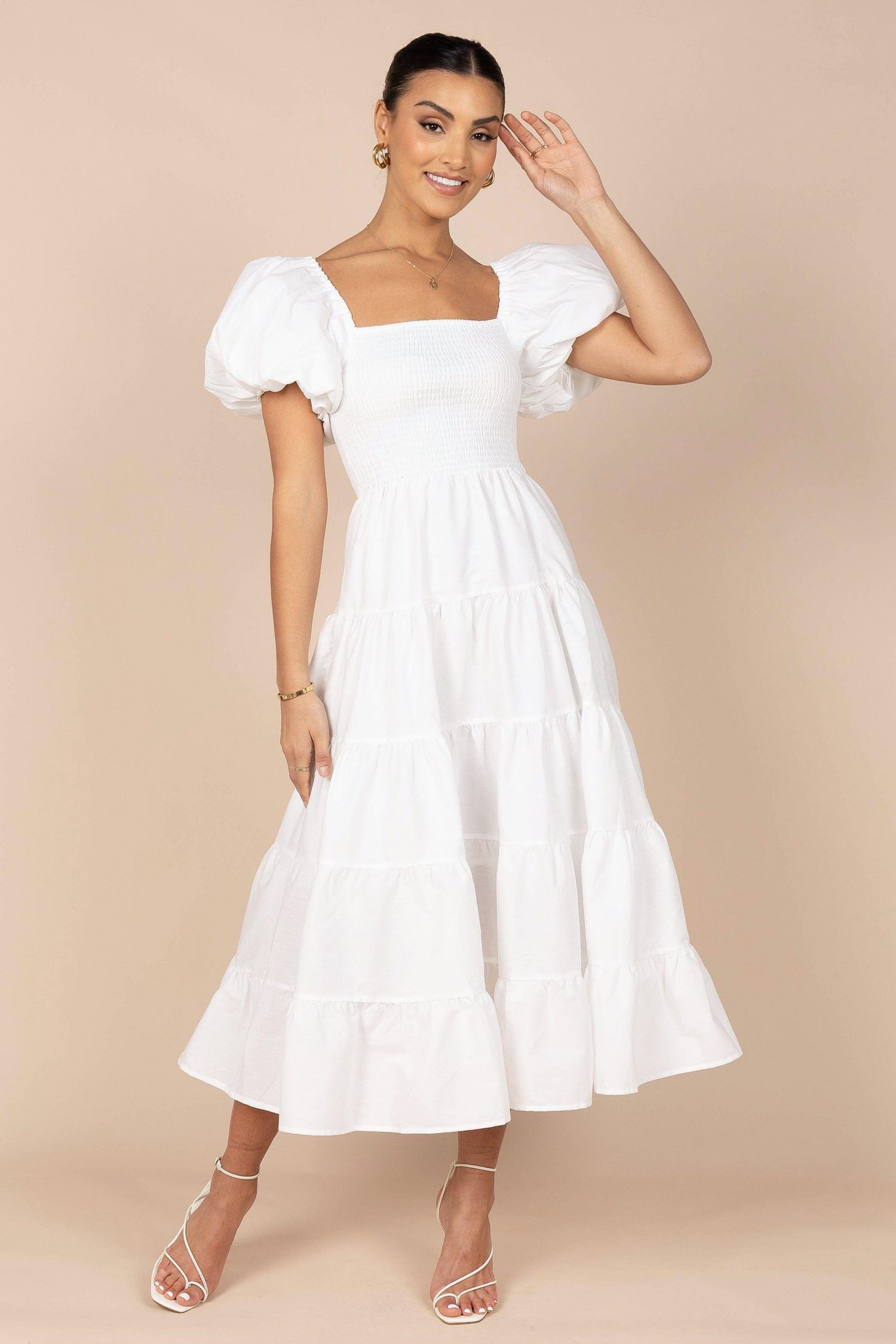 Women's Annette Puff Sleeve Shirred Midi Dress