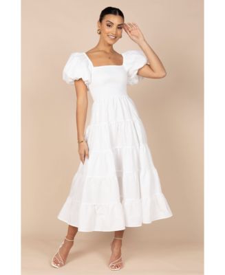 Vince Camuto Women's Cotton Puff-Sleeve Tiered Midi Dress - Macy's
