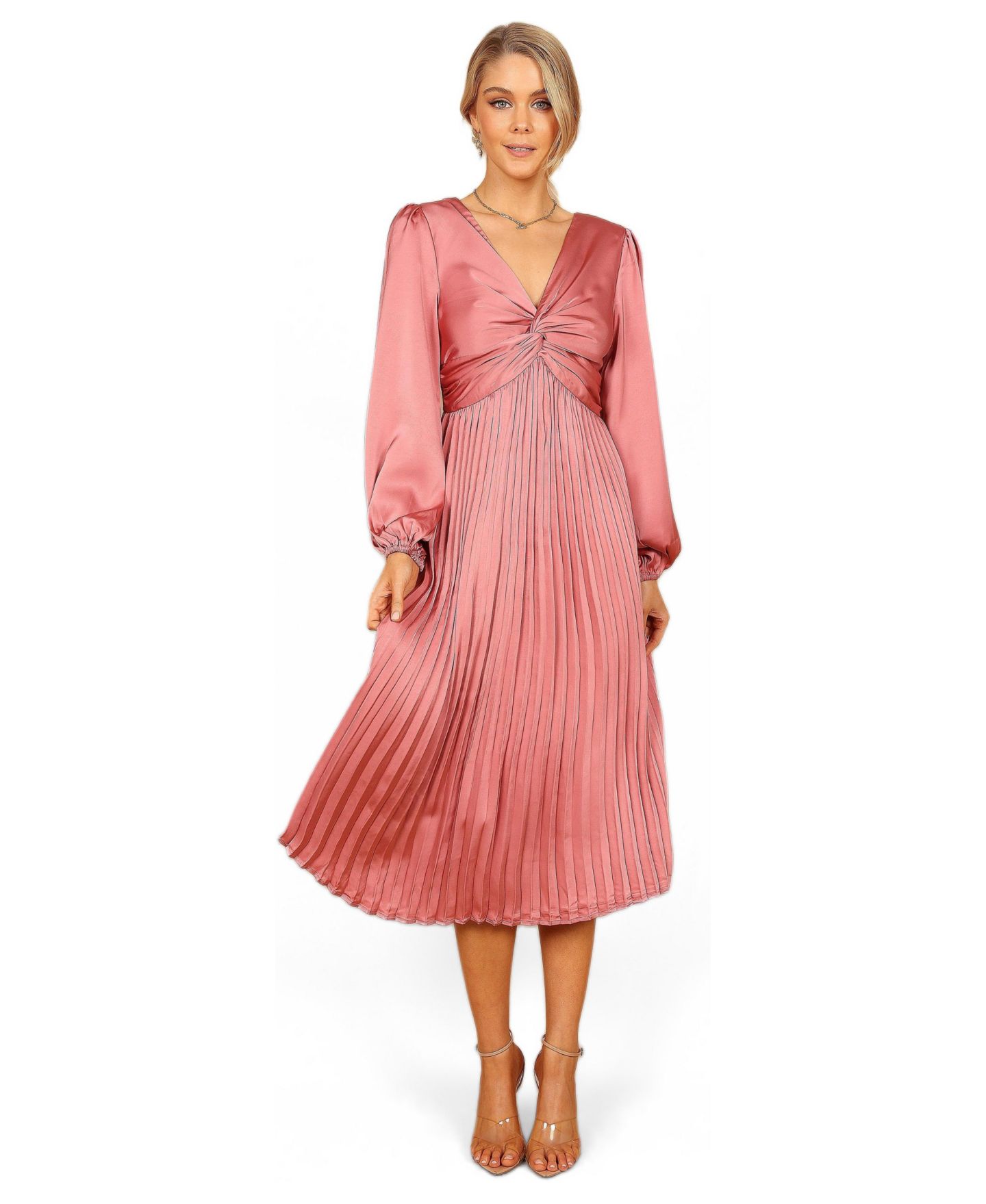 Женское платье Petal and Pup Noelle Twist Front Pleated Midi, цвет: Пудровый — фото 6