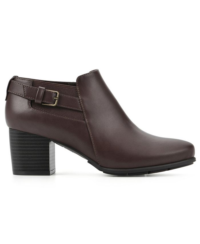 WHITE MOUNTAIN Women's Callaway Ankle Bootie - Leather Upper, Buckle Strap, 2.5 Inch Block Heel, Size 7-12