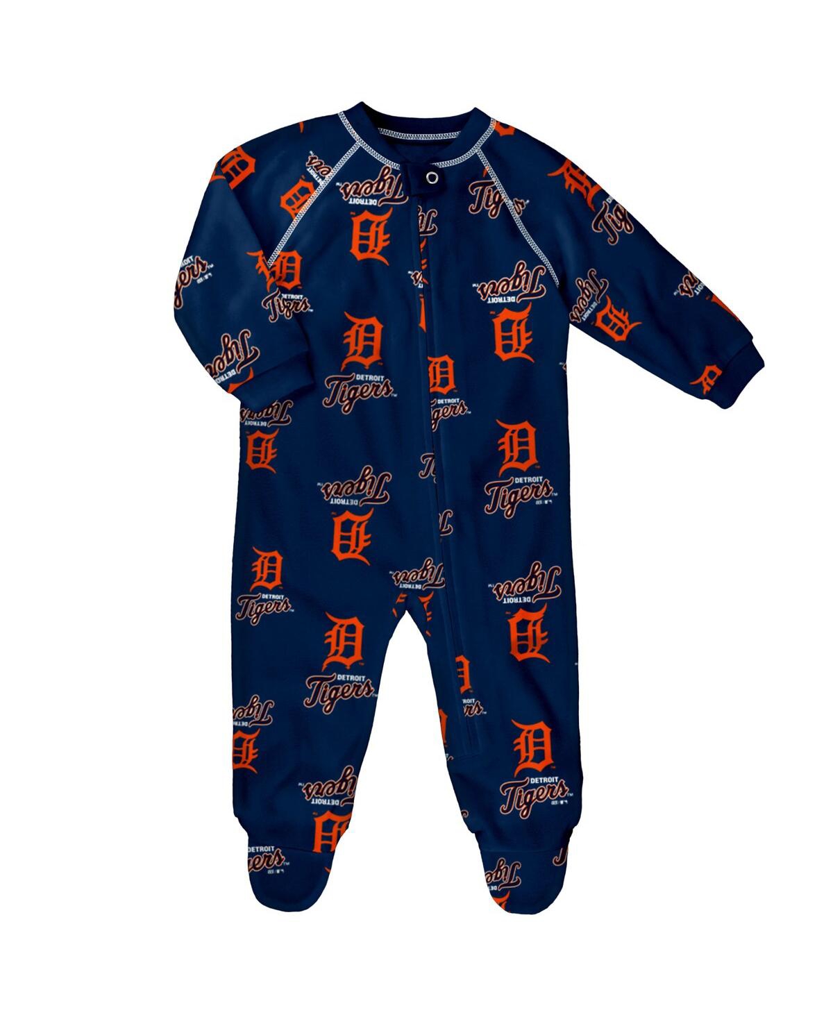 Outerstuff Newborn And Infant Boys And Girls Navy Detroit Tigers Raglan Full-zip Sleeper In Navy