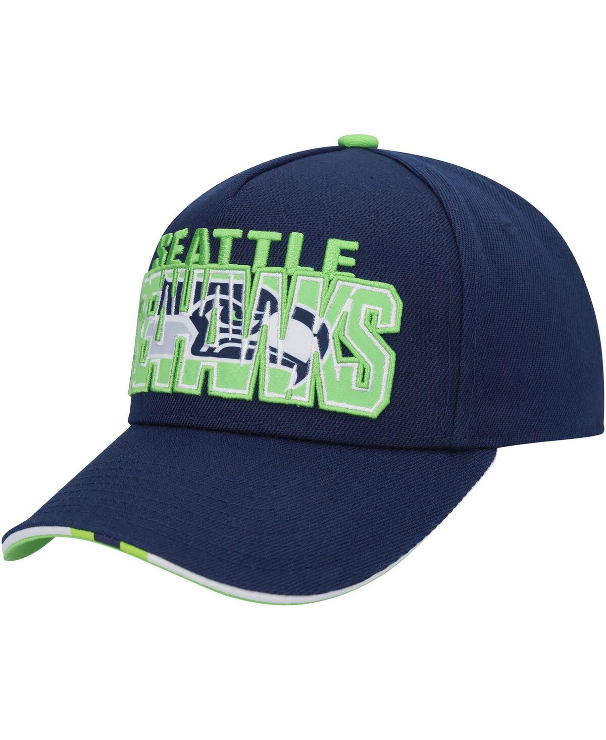 Outerstuff Kids' Big Boys And Girls College Navy Seattle Seahawks On Trend Precurved A-frame Snapback Hat