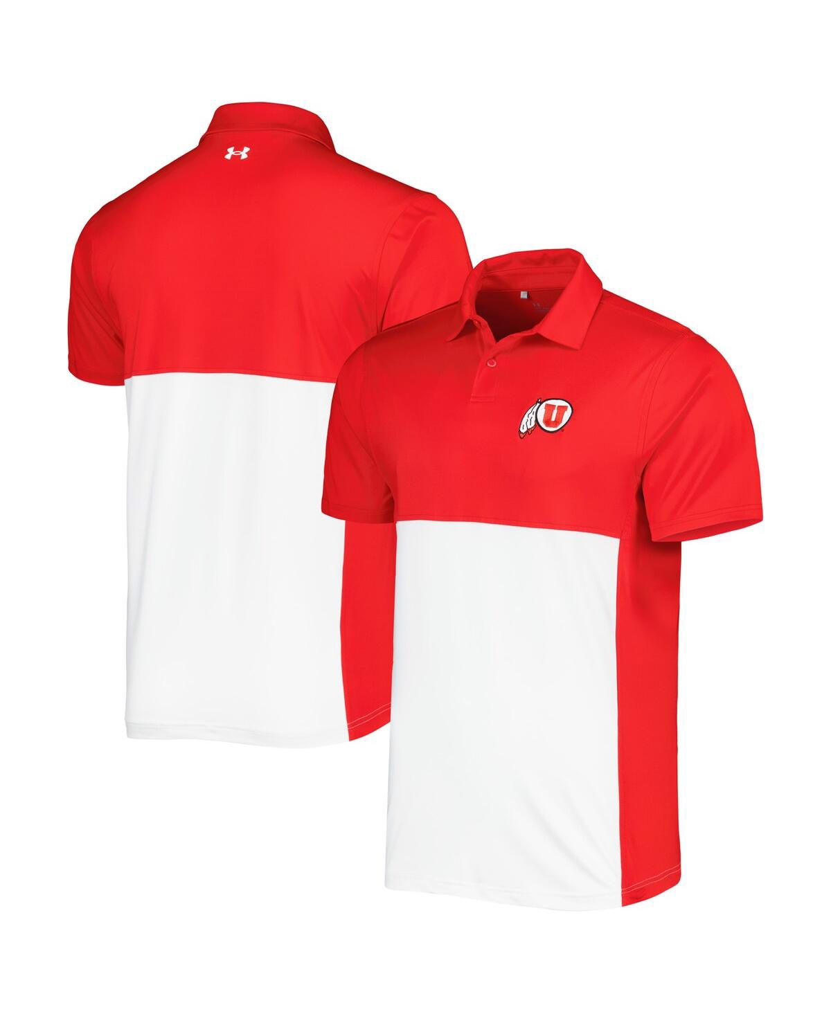 Shop Under Armour Men's  Red, White Utah Utes Green Blocked Polo Shirt Performance Polo Shirt In Red,white
