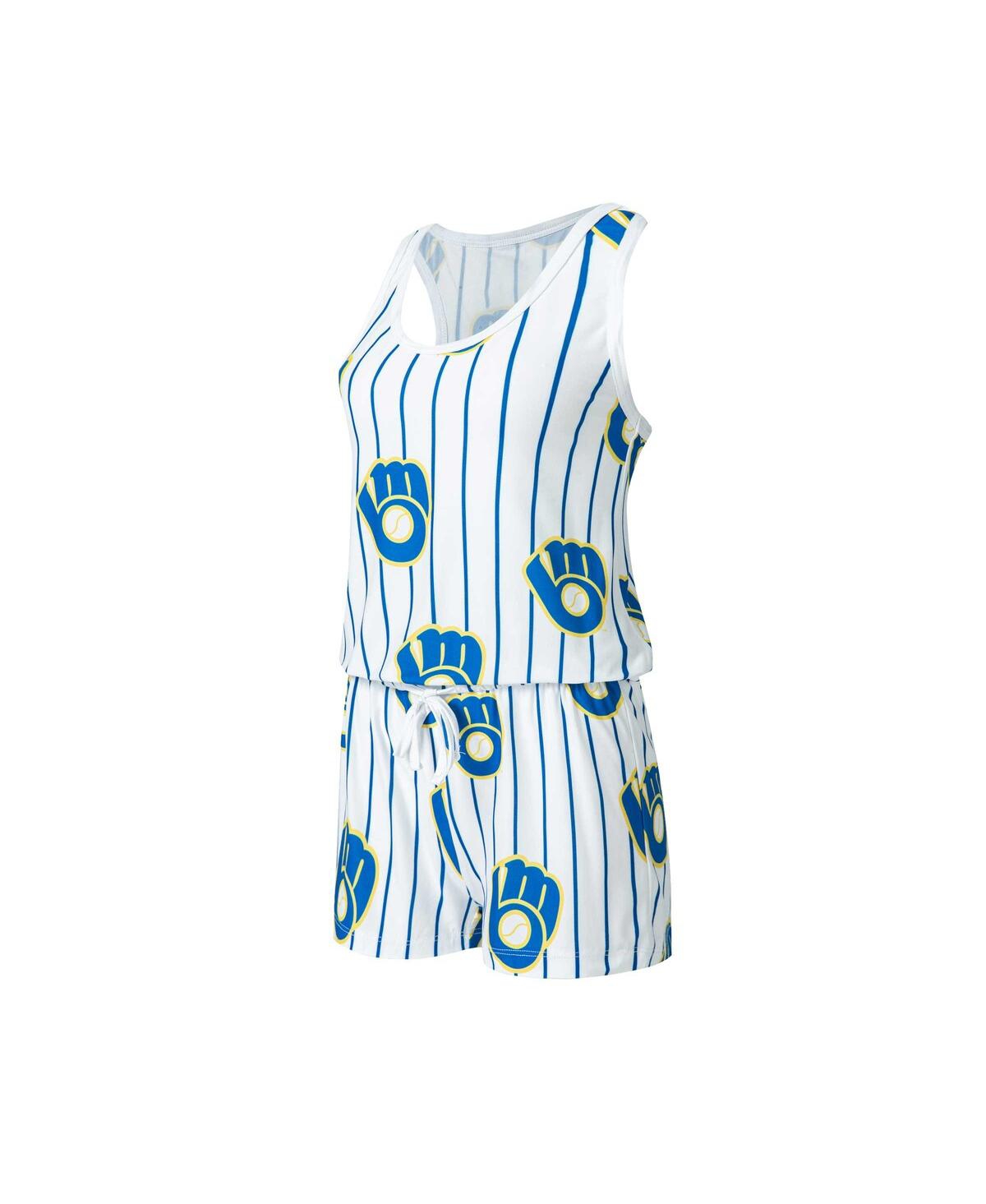 Women's Concepts Sport White Milwaukee Brewers Reel Pinstripe Knit Romper - White