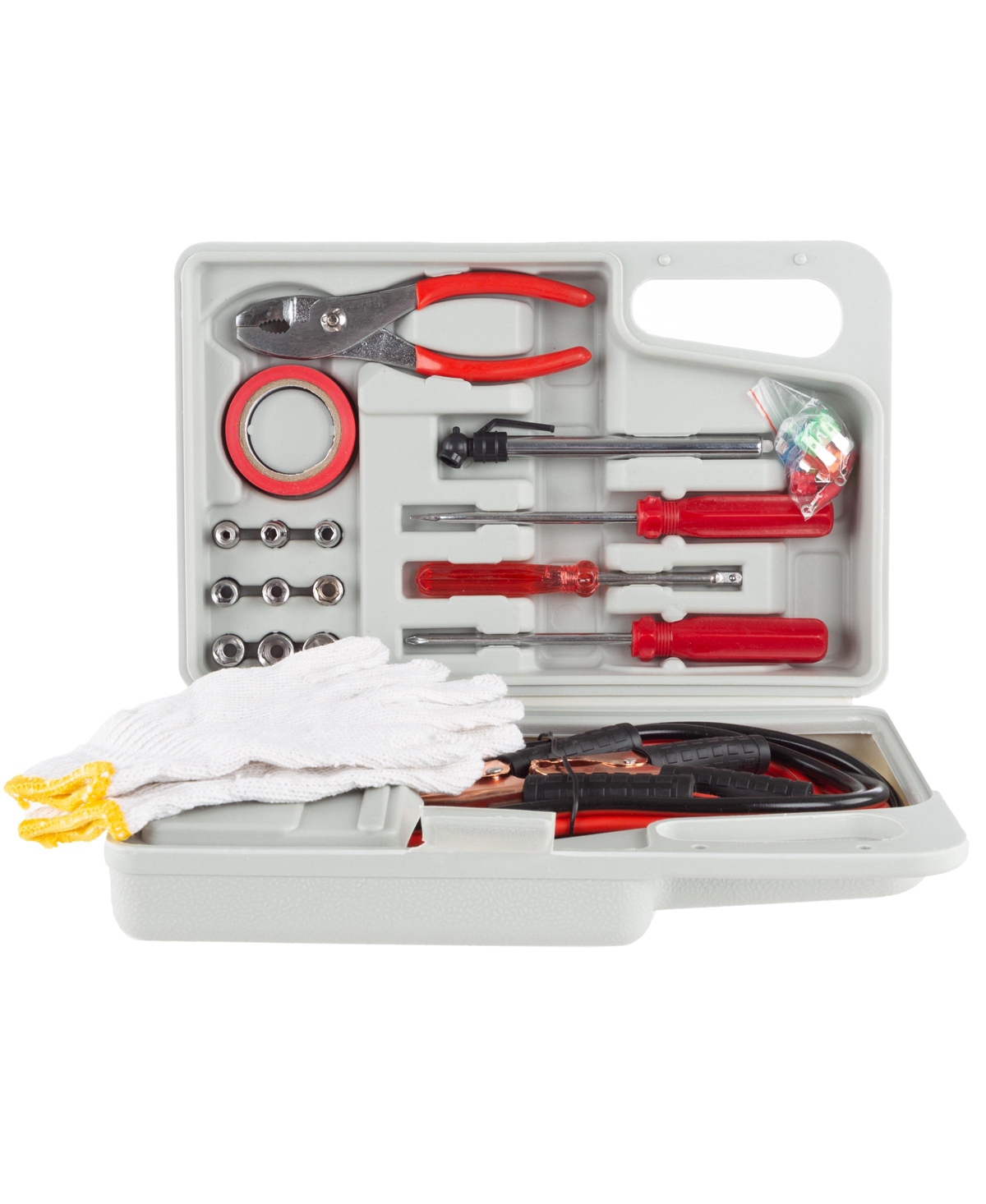 Roadside Emergency Car Kit - 30-Piece Road Trip Essentials Tool Set with Jumper Cables and Carrying Case for Car, Truck, or Rv by Stalwart (Gray/Red)