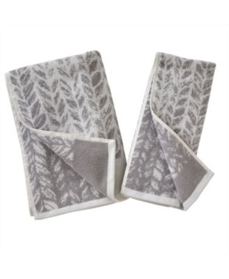 Distressed Leaves Turkish Cotton 2 Piece Hand Towel Set, 26" x 16"