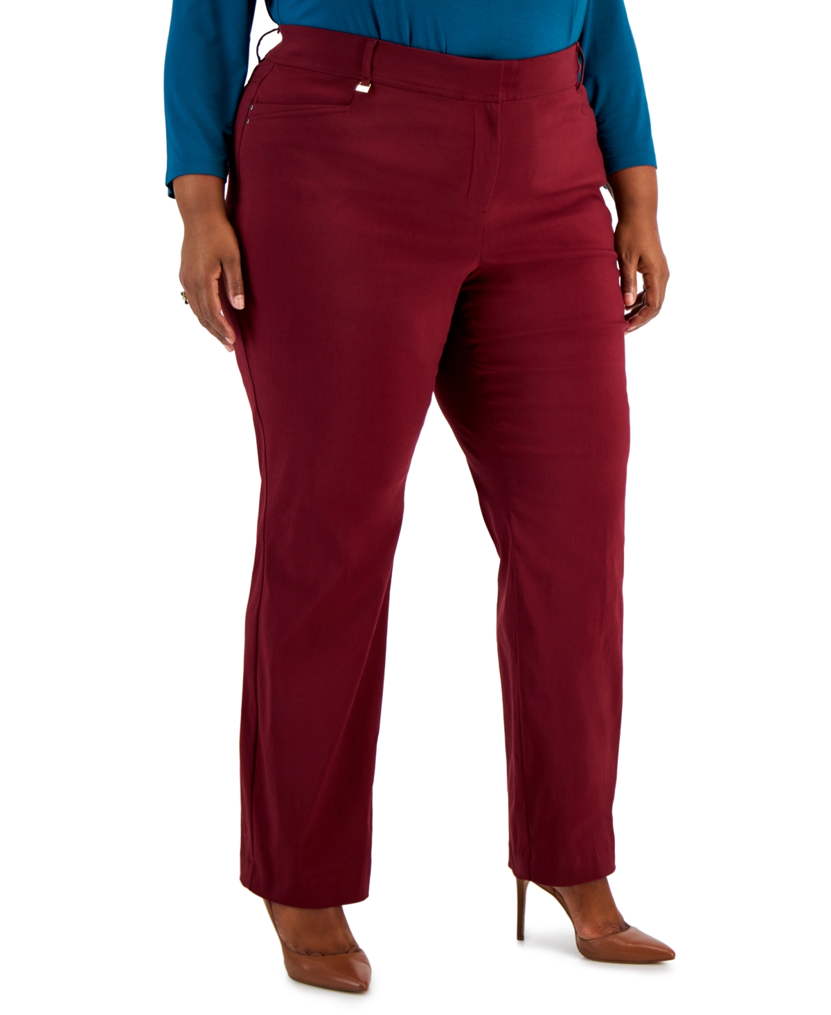 Plus & Petite Plus Size Tummy Control Curvy-fit Pants, Created For Macy's  In Dark Rust
