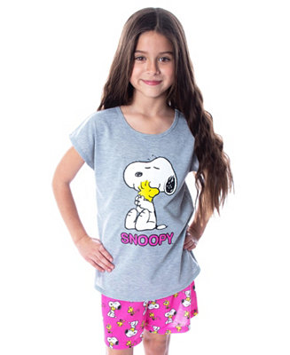 Peanuts Girls' Pajamas Snoopy and Woodstock T-Shirt And Shorts Kids ...