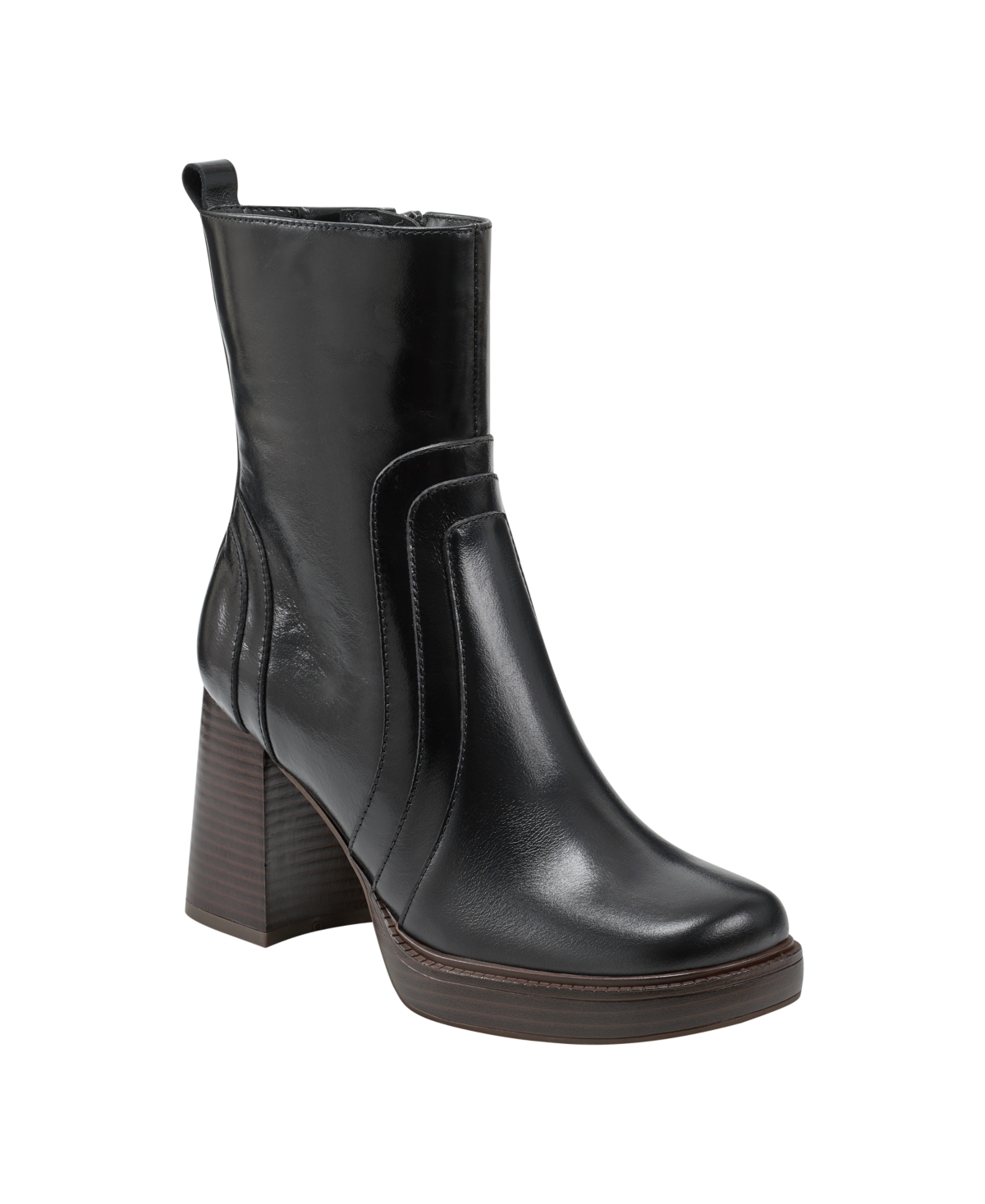 Marc Fisher Women's Abitha Tapered Block Heel Dress Booties In Black Leather